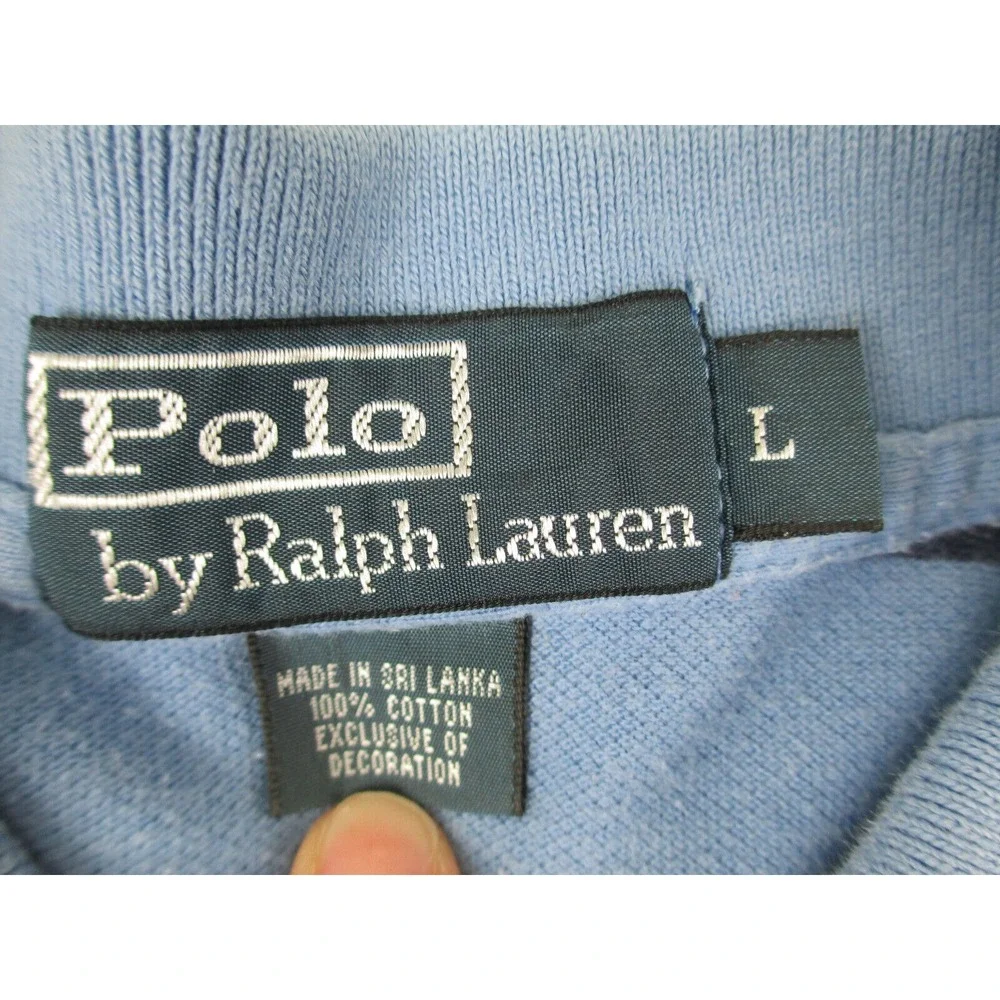 Ralph Lauren Polo Shirt Mens Large Blue Orange Pony Striped Cotton‎ Casual*